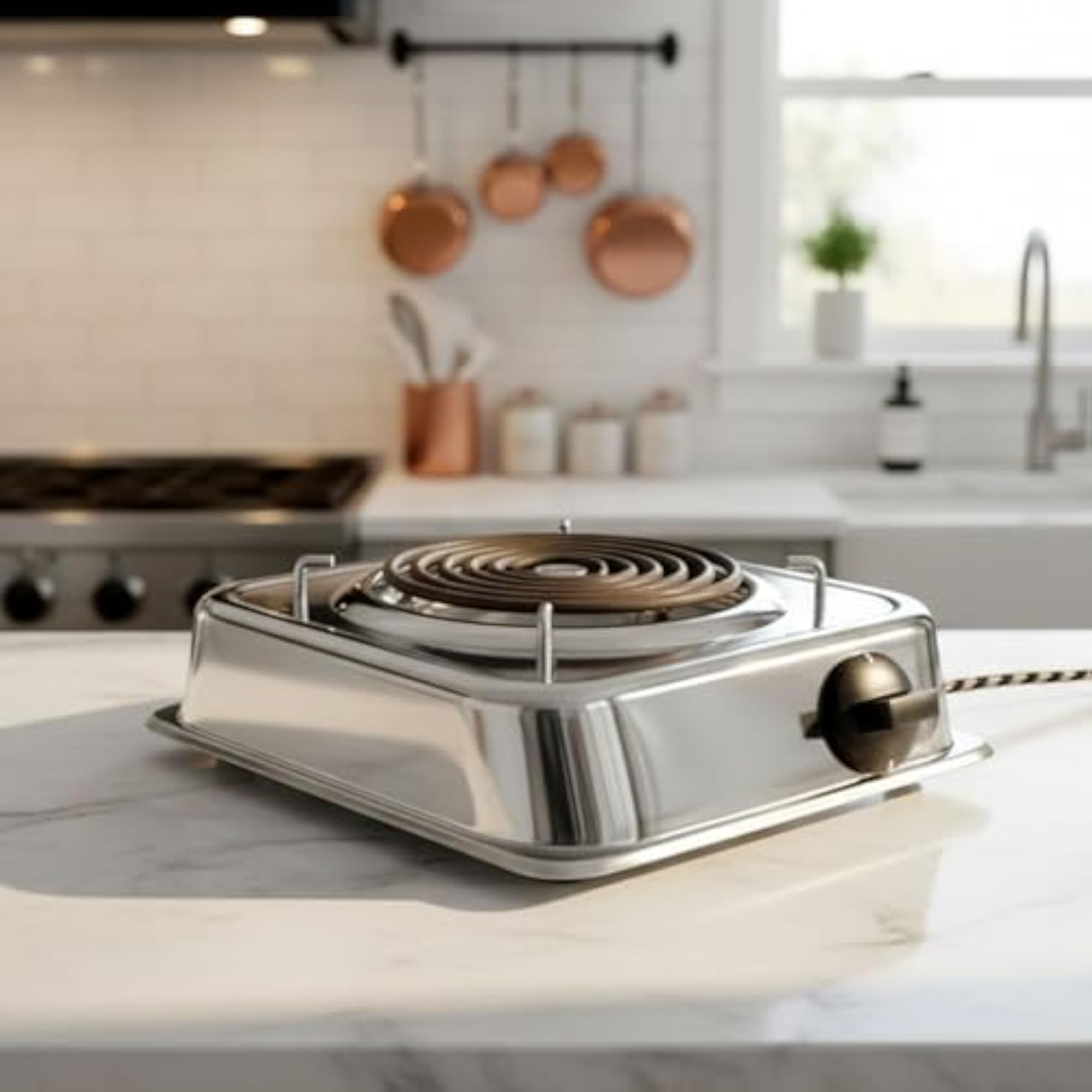 Portable Electric Hot Plate with Chrome Finish, 2000W